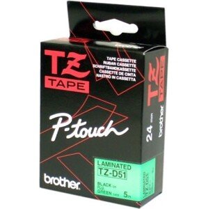 Brother TZ-D51 / TZe-D51, 5mm, čierna tlač/zelený podklad, originálna páska