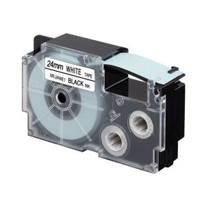 Casio XR-24GWE, 24mm x 5,5m čierna tlač / biely podklad, extr.adh. kompatibilná páska