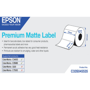 Epson C33S045535 Premium Matte, pre ColorWorks, 76x127mm, 265ks, biele samolepiace etikety