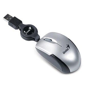 Genius Myš Micro Traveler V2 31010125106, 1200DPI, optická, 3tl., drátová USB, stříbrná, Micro