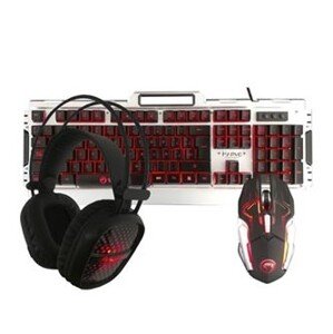 Marvo CM303 CM303 EN, sada klávesnice s herní myší a sluchátky, US, herní, membránová typ drátová (USB), černo-stříbrná, podsvícená