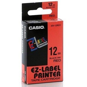 Casio XR-18RD1, 18mm x 8m, čierna tlač/červený podklad, originálna páska