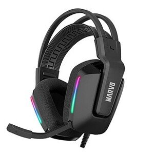Marvo H8619 H8619 BK, sluchátka s mikrofonem, ovládání hlasitosti, černá, podsvícená, 3.5 mm jack + rozdvojka