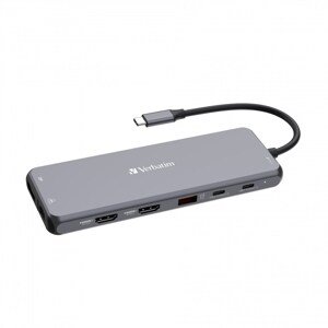VERBATIM 32153 Hub USB-C Pro Multiport 13 Port, 6x USB-A, 2x USB-C, 2x HDMI, DP, RJ45, 3.5mm Jack audio, šedá