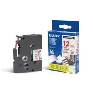 Brother TZ-132 / TZe-132, 12mm x 8m, červená tlač/priehľadný podklad, originálna páska