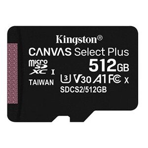 Kingston paměťová karta Canvas Select Plus, 512GB, micro SDXC, SDCS2/512GBSP, UHS-I U1 (Class 10), A1