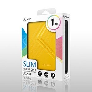 Apacer externí pevný disk, AC236, 2.5", USB 3.0 (3.2 Gen 1), 1TB, AP1TBAC236Y-1, žlutý