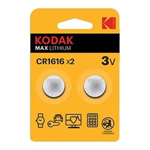Baterie jednorázová lithiová, knoflíková, CR1616, 3V, Kodak, blistr, 2-pack, KOD-1616BL2