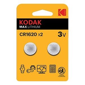 Baterie jednorázová lithiová, knoflíková, CR1620, 3V, Kodak, blistr, 2-pack, KOD-1620BL2