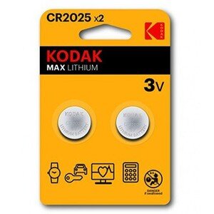 Baterie jednorázová lithiová, knoflíková, CR2025, 3V, Kodak, blistr, 2-pack, KOD-2025