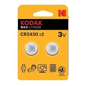 Baterie jednorázová lithiová, knoflíková, CR2430, 3V, Kodak, blistr, 2-pack, KOD-2430BL2