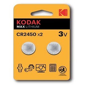 Baterie jednorázová lithiová, knoflíková, CR2450, 3V, Kodak, blistr, 2-pack, KOD-2450BL2