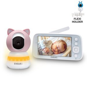 EVOLVEO Baby Monitor N5 - Súprava video monitora s 360° monitorovaním, obojsmernou komunikáciou a uspávankami, ružová