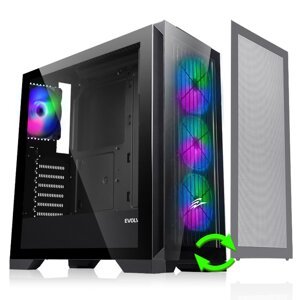 EVOLVEO Ptero Q2+, 2x predný panel - sklo/mriežka, 4x ventilácia, skriňa ATX