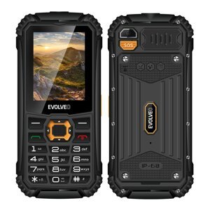 EVOLVEO StrongPhone Q1, vodeodolný odolný telefón Dual SIM, čierna a oranžová farba
