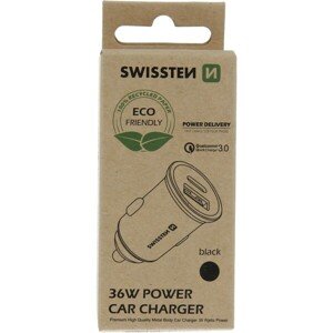 SWISSTEN CL adaptér PD USB-C + QUICK CHARGE 3.0 36W čierny (ECO Balenie)