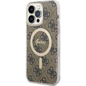 Guess 4G IML MagSafe Kompatibilný Zadný Kryt pre iPhone 14 Pro Max Brown