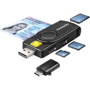 AXAGON CRE-SMP2A, USB-A PocketReader 4-slot čítačka Smart card (eObčanka) + SD/microSD/SIM