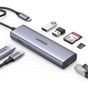 UGREEN USB-C to 2*USB3.0+HDMI+RJ45+SD&TF +PD port Converter