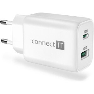 CONNECT IT Wanderer2 GaN nabíjací adaptér 1×USB-C + 1xUSB-A biely 33W PD