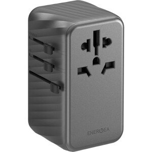 ENERGEA TravelWorld adaptér GaN120 s USB-C a USB-A portami sivý