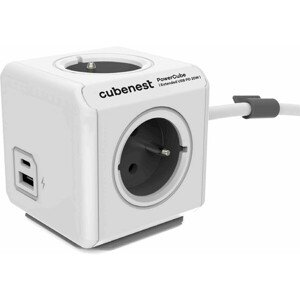 CubeNest PowerCube Extended USB PD 20W, A + C, 3m kábel, sivá