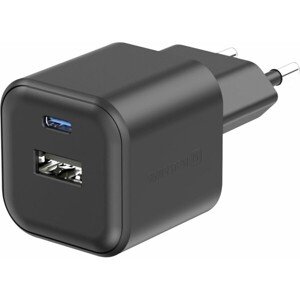 SWISSTEN SIEŤOVÝ ADAPTÉR GaN 1x USB-C 20W PD + 1x USB-A 18W QC ČIERNY