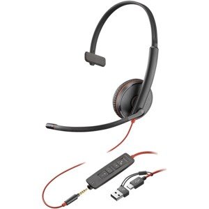 Poly Blackwire 3215 Headset + 3.5mm plug a USB-C/A adaptér