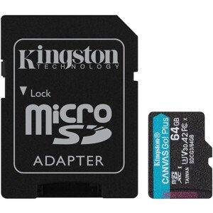 HW Kingston pamäťová karta 64GB Canvas Go Plus micro SDXC 170R A2 U3 V30 + SD adaptér
