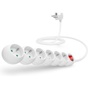 CONNECT IT predlžovací kábel 230V 6 zásuviek s vypínačom 2m biely