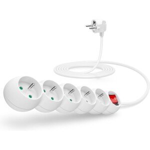 CONNECT IT predlžovací kábel 230V 5 zásuviek s vypínačom 3m biely