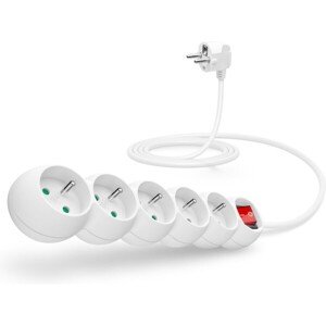 CONNECT IT predlžovací kábel 230V 5 zásuviek s vypínačom 2m biely