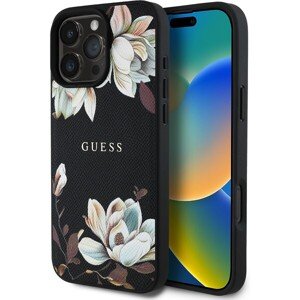 Guess PU Grained Magnolia MagSafe Zadný Kryt pre iPhone 16 Pro Max Black