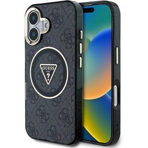 Guess IML 4G Glitter and Triangle Logo MagSafe Zadný Kryt pre iPhone 16 Black