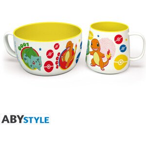Raňajkový set Abysse Corp hrnček a miska Pokémon - Pikachu & Kanto Starters