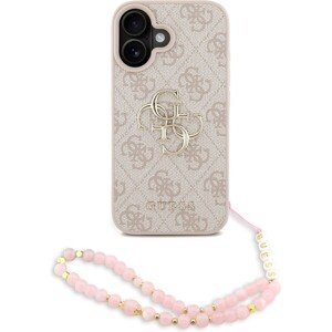Guess PU 4G Metal Logo Strap Zadný Kryt pre iPhone 16 Pink