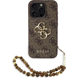 Guess PU 4G Metal Logo Strap Zadný Kryt pre iPhone 15 Pre Brown