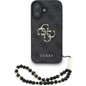 Guess PU 4G Metal Logo Strap Zadný Kryt pre iPhone 16 Black