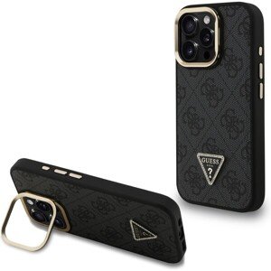Guess PU 4G Strass Triangle Logo Stand Camera Frame MagSafe Zadný Kryt pre iPhone 16 Pro Max Black