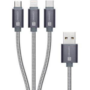 CONNECT IT Wirez 3in1 USB-C & Micro USB & Lightning, strieborný, 1,2 m