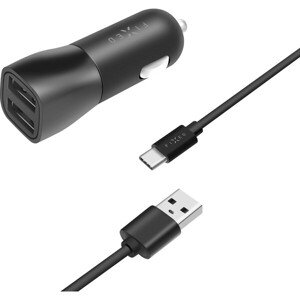 FIXED autonabíjačka s 2x USB-A a káblom USB-C 15 W čierna