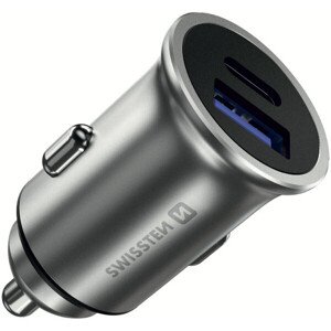 SWISSTEN CL adaptér do auta PD USB-C + QUICK CHARGE 3.0 36W METAL strieborný