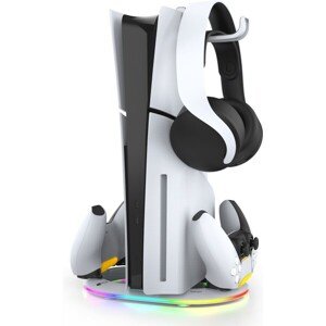 iPega P5S045 Vertikálne Nabíjací Stojan s RGB pre PS5/PS5 Slim biely