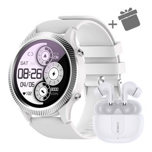 Smart hodinky Carneo ATHLETE GPS - strieborné + slúchadlá